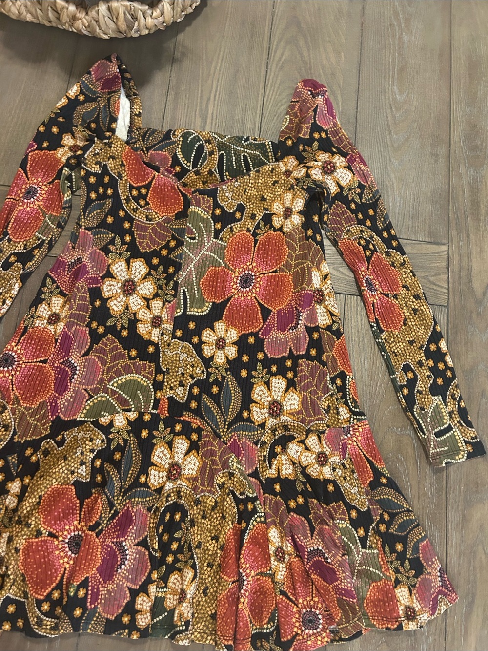 FARM Rio Black Floral Long Sleeve Dress with Warm Blooms - Picture 10 of 12